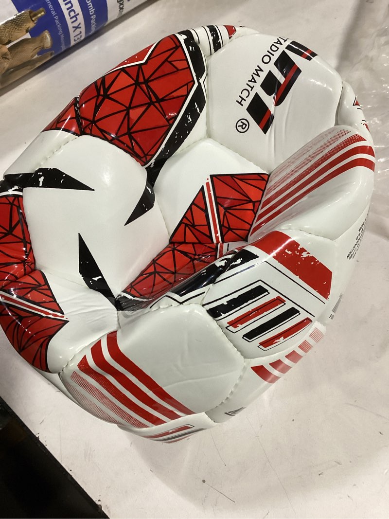 Condition photo showing As Is for Vizari Stadio Match NFHS Soccer Ball for Practice Sessions and Official Games | 32 Panel Hand Stiched Training Soccer Ball for Boys Kids and Adults (Set of 12) White Size 5 - 1 Deflated Balls