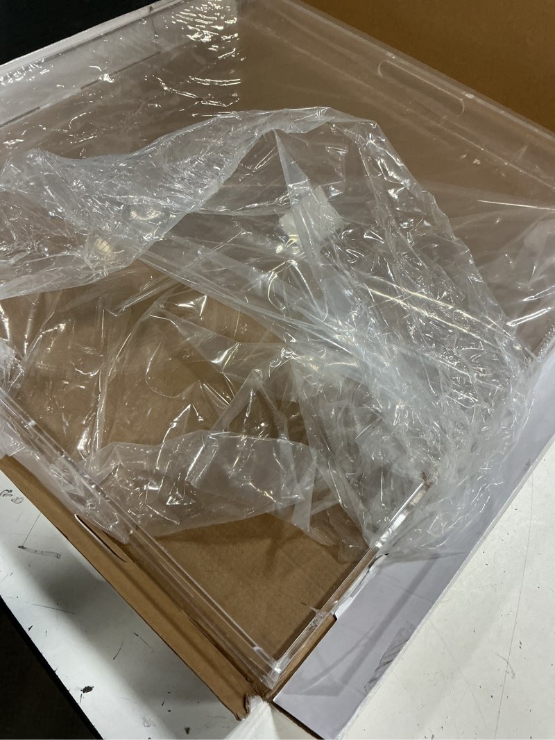 Condition photo showing As Is for 22×22 inches oversize extra large sturdy clear acrylic serving tray king size decorative big ottoman trays with cut out handles water proof bed tray coffee counter top organizer clear 22" x 22" x 2"