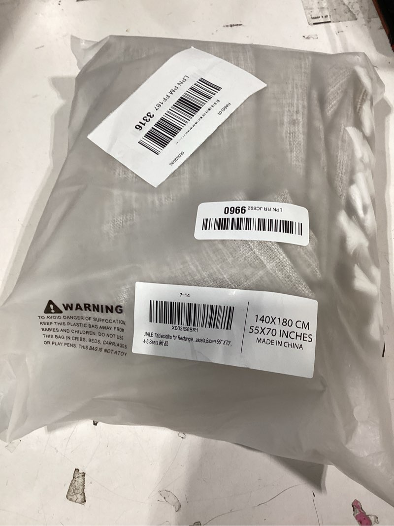 Condition photo showing Good Condition for JIALE Tablecloths for Rectangle Tables, Cotton Linen Table Cloth Waterproof Tablecloth Wrinkle Free Farmhouse Dining Tables Cover, Soft Fabric Table Cloths with Tassels, Brown, 55" X 70", 4-6 Seats Striped Brown 70" x 55" (Rectangular)