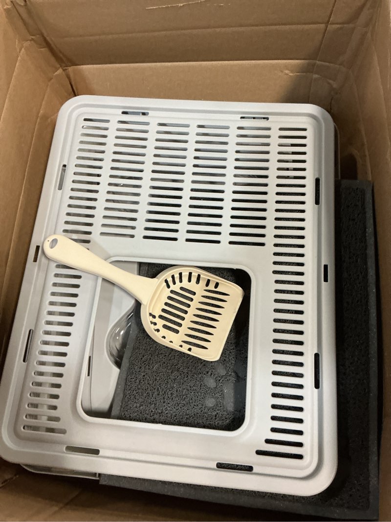 Condition photo showing Good Condition for Cat Litter Box with Litter Mat and Scoop, Large Foldable Litter Box with Lid, Front Entry Top Exit Kitty Box, Odor Control, Easy to Clean (Grey)