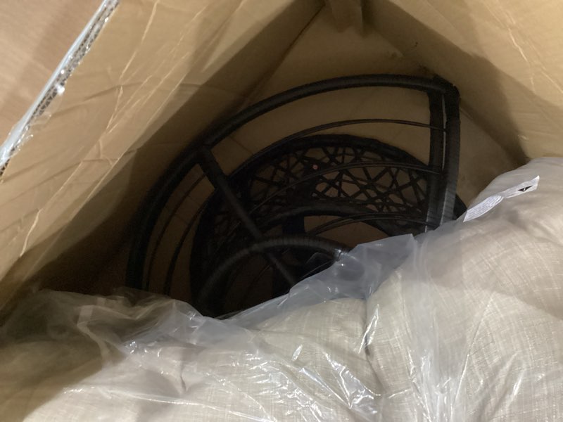 Condition photo showing Good Condition for bme 40" ergonomic wicker papasan chair with soft thick density fabric cushion, high capacity steel frame, 360 degree swivel for living, bedroom, reading room, lounge, sepia sand - black base sephia sand - black base classic