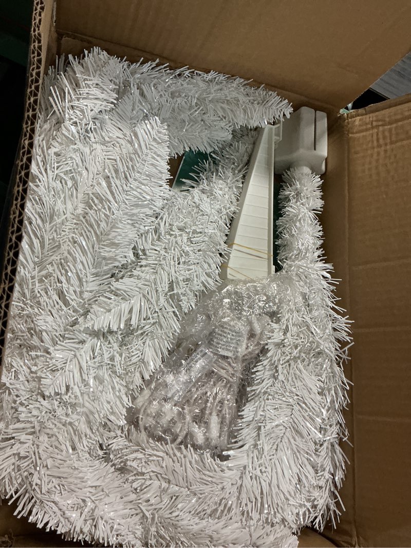 Condition photo showing As Is for 4ft Artificial Full White Christmas Tree with Separate Lights, Not Pre-lit Mini White Tinsel Pine Christmas Tree, 50 Lights, Small Xmas Tree for Home, Office, Party Decoration, Indoor White 4ft