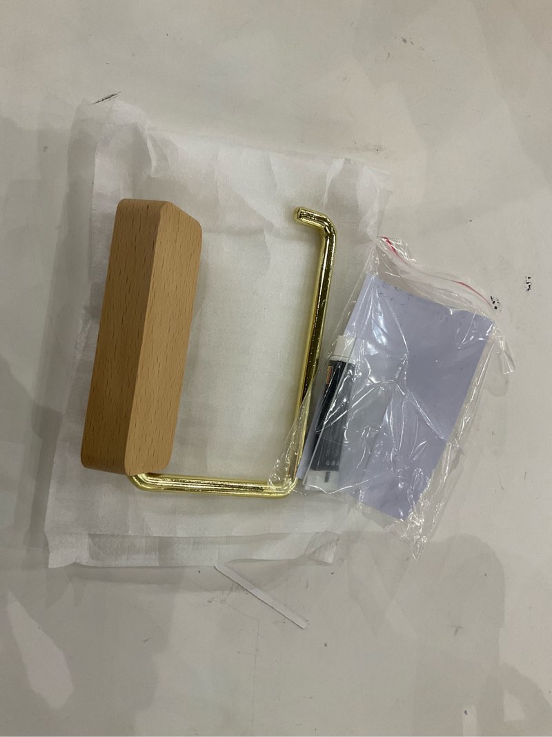 Self Adhesive Toilet Paper Holder - Scandinavian Design with Solid Brass & Natural Wood, No Drill In