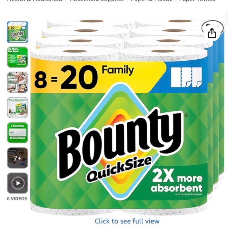 Bounty Quick Size Paper Towels, White, 8 Family Rolls = 20 Regular Rolls (Packaging May Vary)