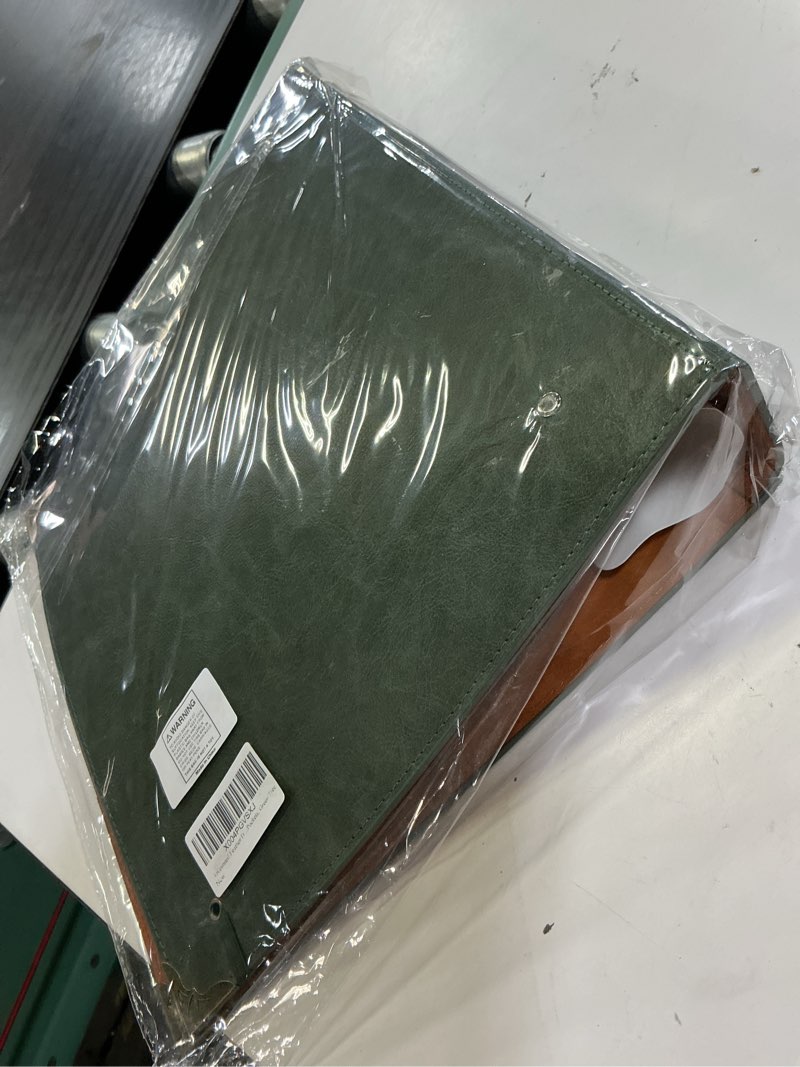 Condition photo showing Good Condition for ovesmusl leather d ring binder fits 8.5"x11" letter size paper, 2 inch d-ring binders holds 550 sheets, notepad paper cover loose leaf organizer with inner pockets, green tree green 2 inch