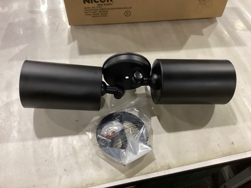 Condition photo showing New/Like New for NICOR Lighting 150W Black Double Cylinder Adjustable Security Flood Light (11721)