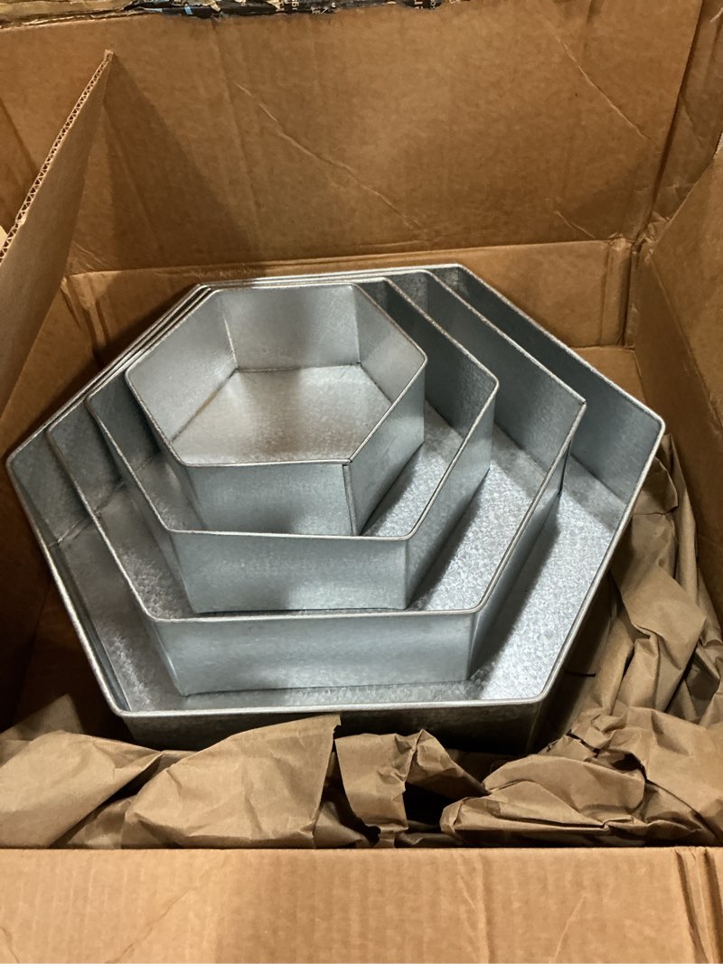 Condition photo showing Good Condition for 4 tier hexagon baking pan set multilayer birthday/wedding anniversary cake tins/cake pans/cake molds 6".8".10".12" - all 3" deep