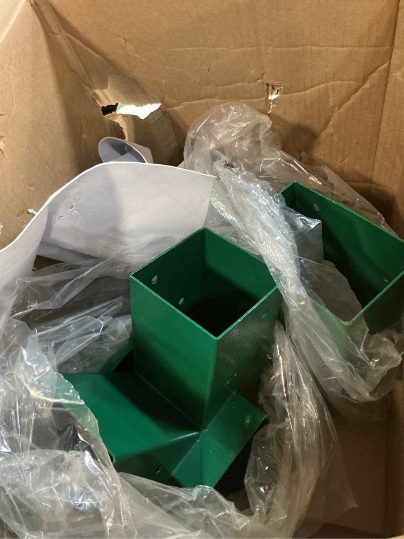Condition photo showing Good Condition for benelabel a-frame 2 swing set brackets, heavy duty steel swing set hardware with mounting hardware, diy swing set end bracket swing set kit for 2 (4x4) legs & 1 (4x6) beam, green both ends swing set brackets