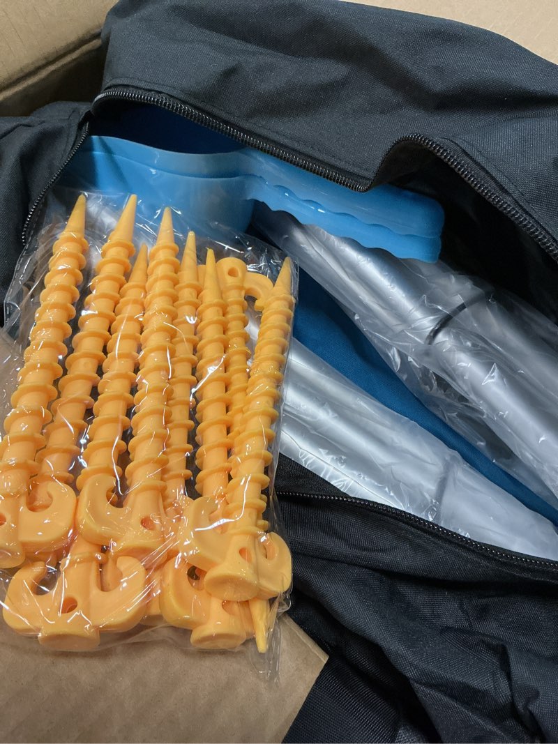 Condition photo showing Good Condition for osoeri beach tent, camping sun shelter upf50+ with 8 sandbags, sand shovels, ground pegs & stability poles, outdoor shade beach canopy for camping trips, fishing, backyard fun or picnics navy blue
