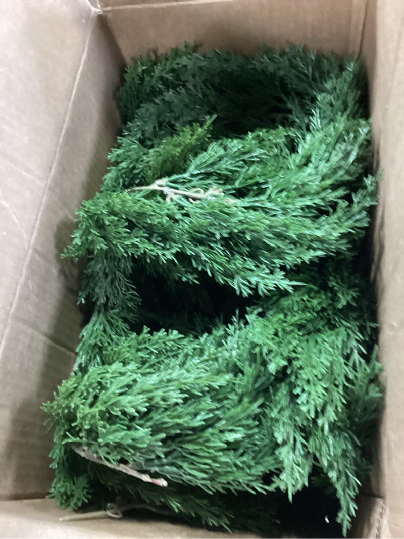 Condition photo showing Good Condition for 1 PC 9 FT Christmas Cedar Garland, Artificial Real Touch Greenery Pine Garlands, Thick & Lush Realistic Green Faux Garland for Mantle Fireplace Table Indoor Outdoor Winter Christmas Decorations 9ft