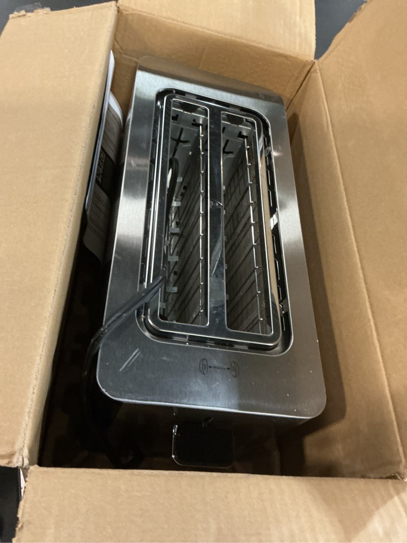Condition photo showing Good Condition for elite gourmet ect5924d smarttoast digital long slot 4 slice toaster, 1.5” wide slots for thick breads & bagel function, led touch screen, countdown timer, 6 shades, stainless steel 4 slice black/stainless steel