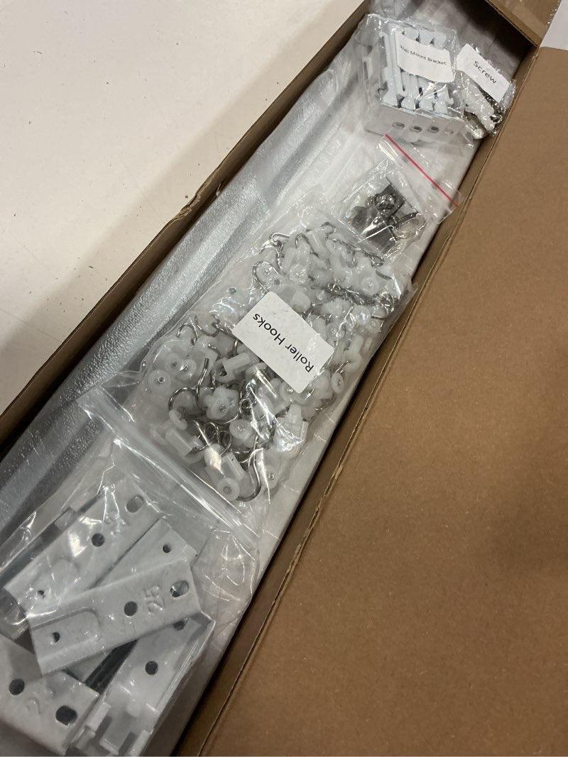 Condition photo showing Good Condition for ceiling curtain track, curtain track with roller hooks, 9ft - 12ft ceiling mounted rail set for room divider, white 9ft - 12ft white