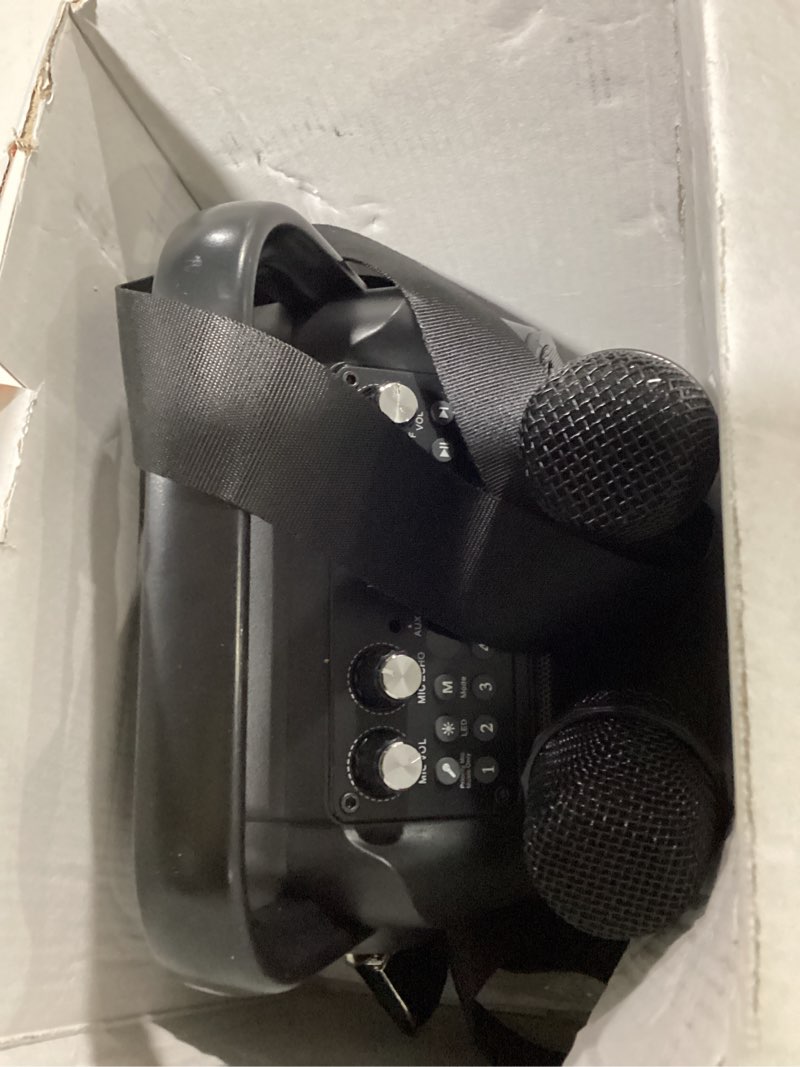 Condition photo showing Good Condition for karaoke machine, portable bluetooth speaker with 2 wireless microphones for adults & kids with lights, karaoke microphone with pa system supports usb/tf/rec/fm/aux for home party home system packages 2 mics