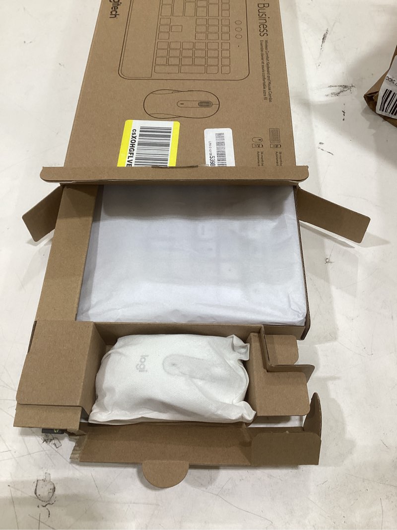 Condition photo showing New/Like New for logitech signature mk650 combo for business, wireless mouse and keyboard, logi bolt, bluetooth, smartwheel, globally certified, windows/mac/chrome/linux - off-white combo w. small mouse off white