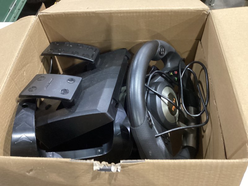 Condition photo showing As Is for PXN Steering Wheel V3II 180° PC Gaming Racing Wheel Driving Wheel, with Linear Pedals and Racing Paddles for PC, PS4, Xbox One, Xbox Series X|S, and Switch - Black Black Gaming Wheel