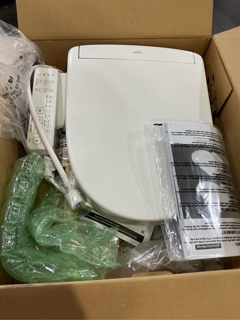 Condition photo showing As Is for toto® washlet® s2 electronic bidet toilet seat with instantaneous water heating, premist and ewater+ wand cleaning, round, cotton white - sw3345#01