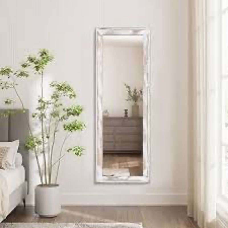 aazzkang full length mirror with wood framed modern large wall mirrors 43"x14" rectangle for bedroom living room bathroom dressing room entryway hanging black