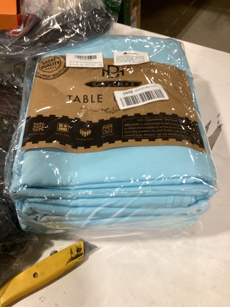 Condition photo showing New/Like New for brillmax 6 pack light blue tablecloths 60 x 126 inch for 8ft rectangle tables - 150 gsm polyester fabric, 15" standard drop, water, stain & wrinkle resistant cloth cover for wedding dining buffet light blue 60x126 in, 6 pack