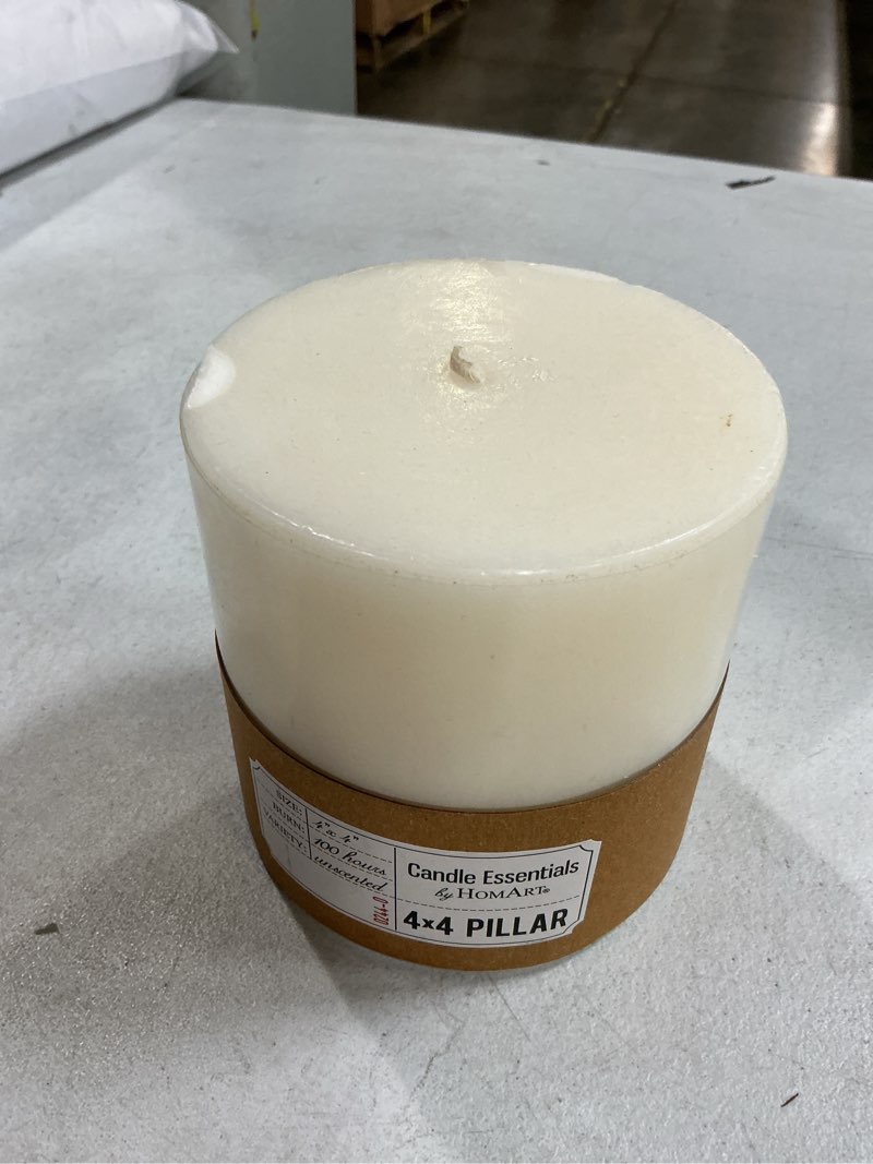 Condition photo showing Good Condition for homart pillar paraffin wax candle, 4-inch by 4-inch, ivory