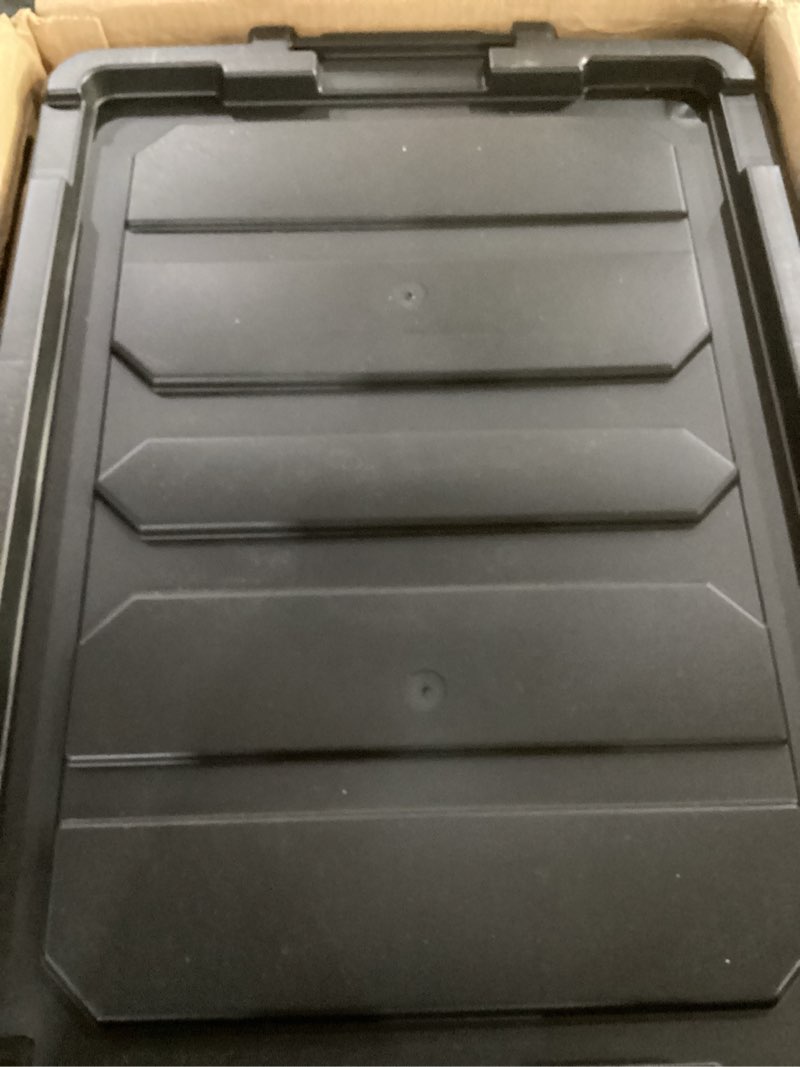 Condition photo showing New/Like New for IRIS USA 5 Gallon Lockable Storage Bins with Lids, 6 Pack - Made in USA, Heavy Duty, Stackable Containers, Garage Organizing Bins Moving Tubs, Rugged Sturdy Equipment Utility Box - Black Black 5 Gal 6 Pack