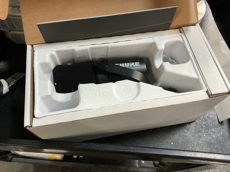 Condition photo showing Good Condition for shure mv7+ podcast dynamic microphone with stand. obs certified, enhanced audio, led touch panel, usb-c & xlr outputs, auto level mode, digital pop filter, podcasting, streaming, recording - black