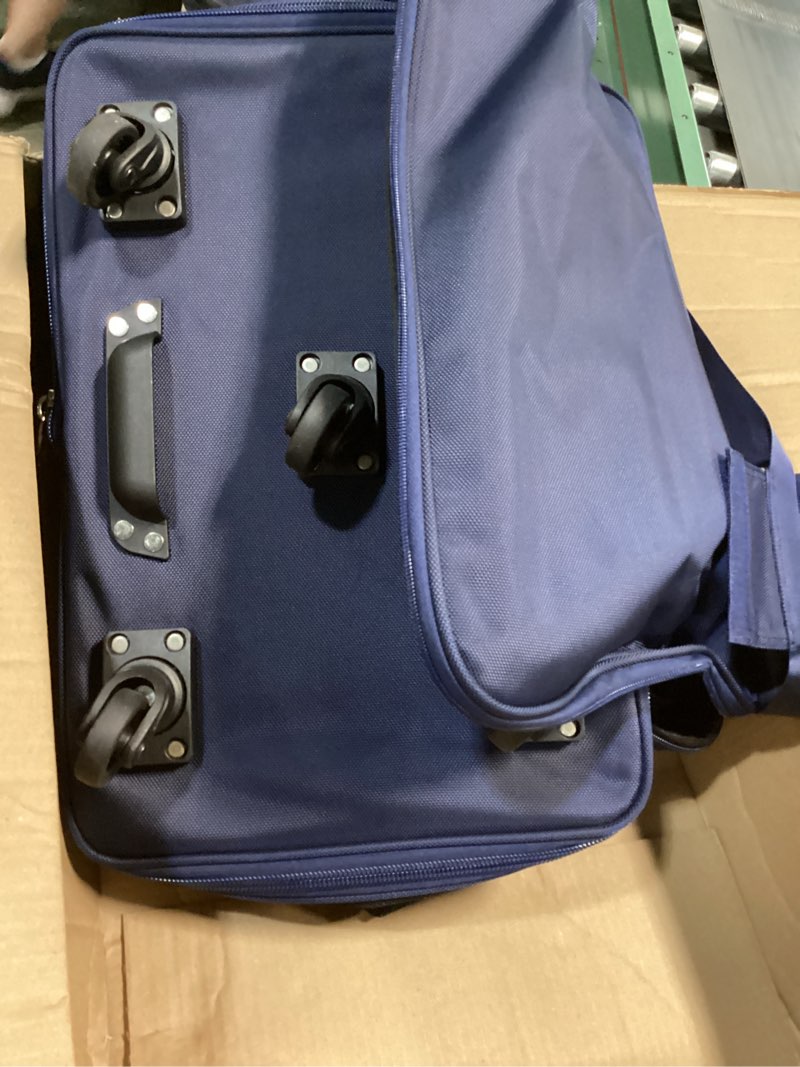 Condition photo showing As Is for milada expandable luggage bags for travel foldable suitcase with wheels collapsible rolling travel duffle bag lightweight large suitcases without telescoping handle, blue