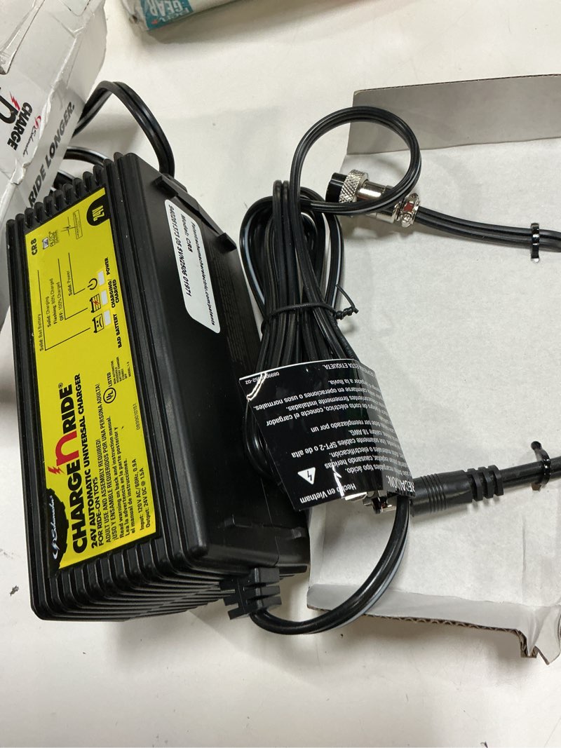 Condition photo showing As Is for schumacher cr8 universal battery charger for ride-on toys - 1.5 amp, 24v - for dynacraft, razor,?ç»huffy - connectors included