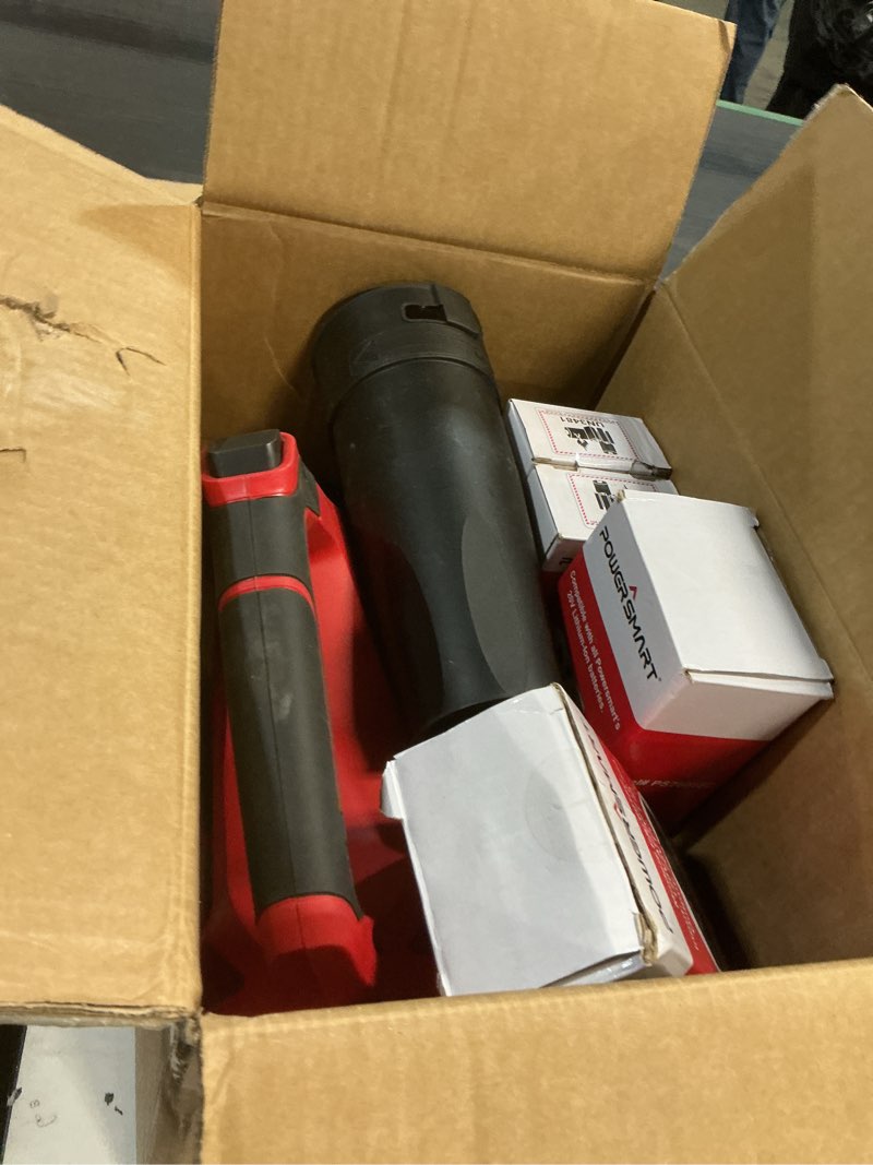 Condition photo showing As Is for PowerSmart 40V Cordless Leaf Blower, 450CFM 130MPH Performance with 2PCS 2.0Ah Batteries & Chargers Included for Patio Cleaning, Lawn Care, Blowing Leaves and Dust 40V Leaf Blower Cordless w/Two 2.0Ah Battery