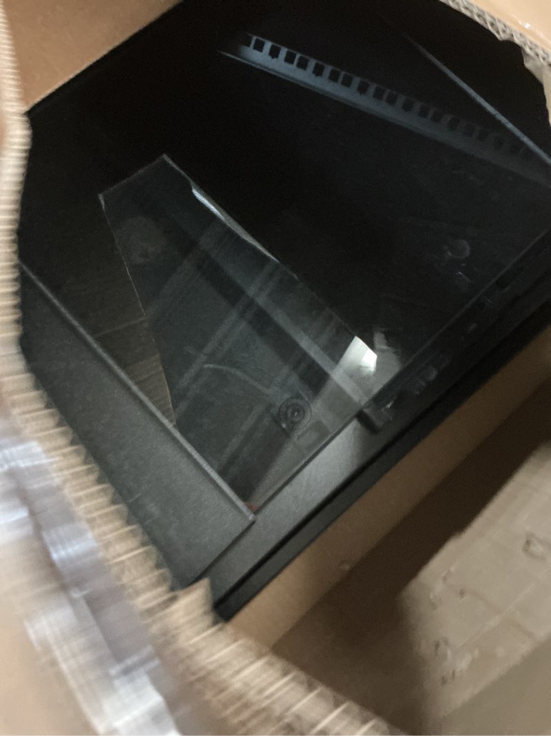 Condition photo showing As Is for tecmojo 15u wall mount rack,15u rack 23.6 inch depth,hold up to 176 lbs,enclosed wall mount rack with 2 colling fans,for 19 inch network,server and av gear,glass door(elite collection) 15u/23.6in depth/glass door