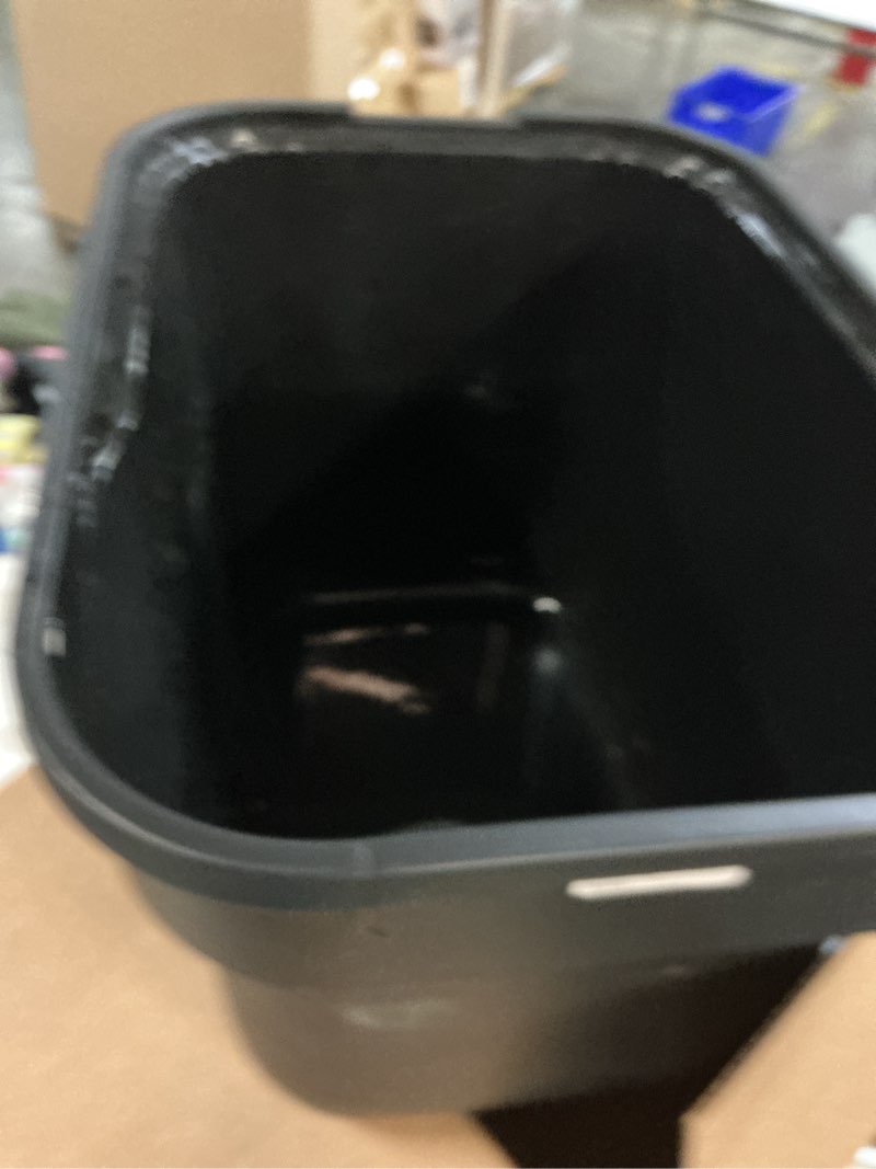Condition photo showing As Is for iris usa cat litter box, large cat box enclosure, top entry with litter catching lid, enclosed with scoop, black/gray 2 piece set black w/ scoop