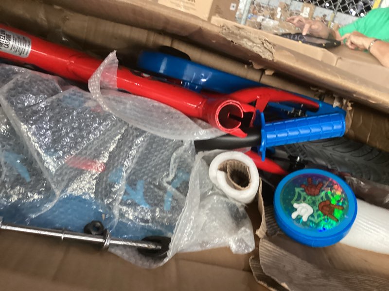 Condition photo showing As Is for huffy disney and marvel 12/16 inch boy's bike for kids, multiple color options and designs available, ideal for ages 3+ years old, removable training wheels, adjustable seat, simple coaster brake 12" lightning mcqueen | red