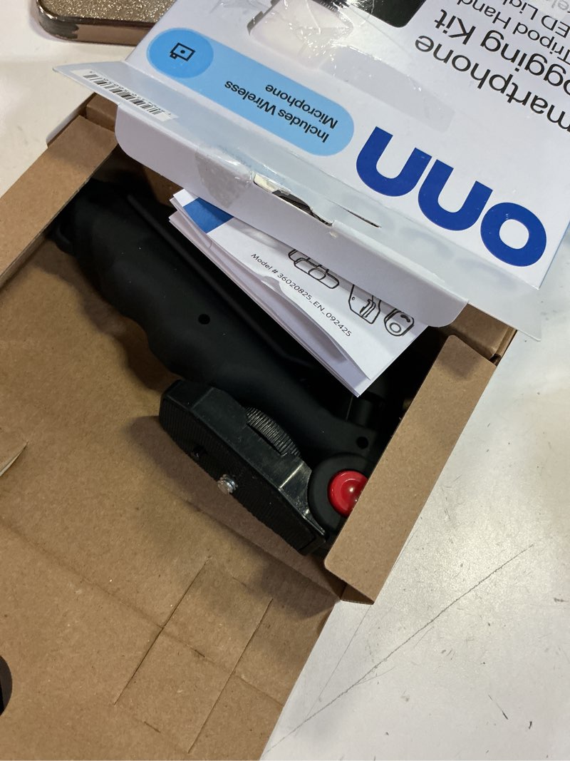Condition photo showing As Is for onn portable led video light kit with tripod grip smartphone holder & bluetooth remote for vlogging streaming and photography