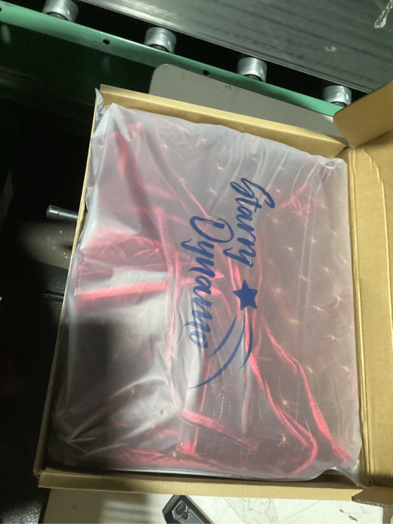 Condition photo showing As Is for 60-Inch Quilted Velvet Christmas Tree Skirt with Gold Wedding Ring Stitch Embroidery and Lace Tie Closures, Burgundy