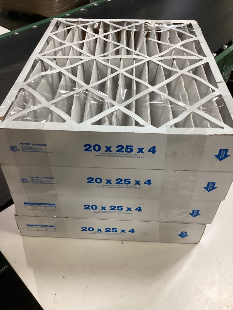 Condition photo showing As Is for filterbuy 20x25x4 air filter merv 13 smoke & allergy defense (4-pack) | electrostatic pleated hvac ac furnace filters replacement, made in usa (actual size: 19.50 x 24.50 x 3.63)