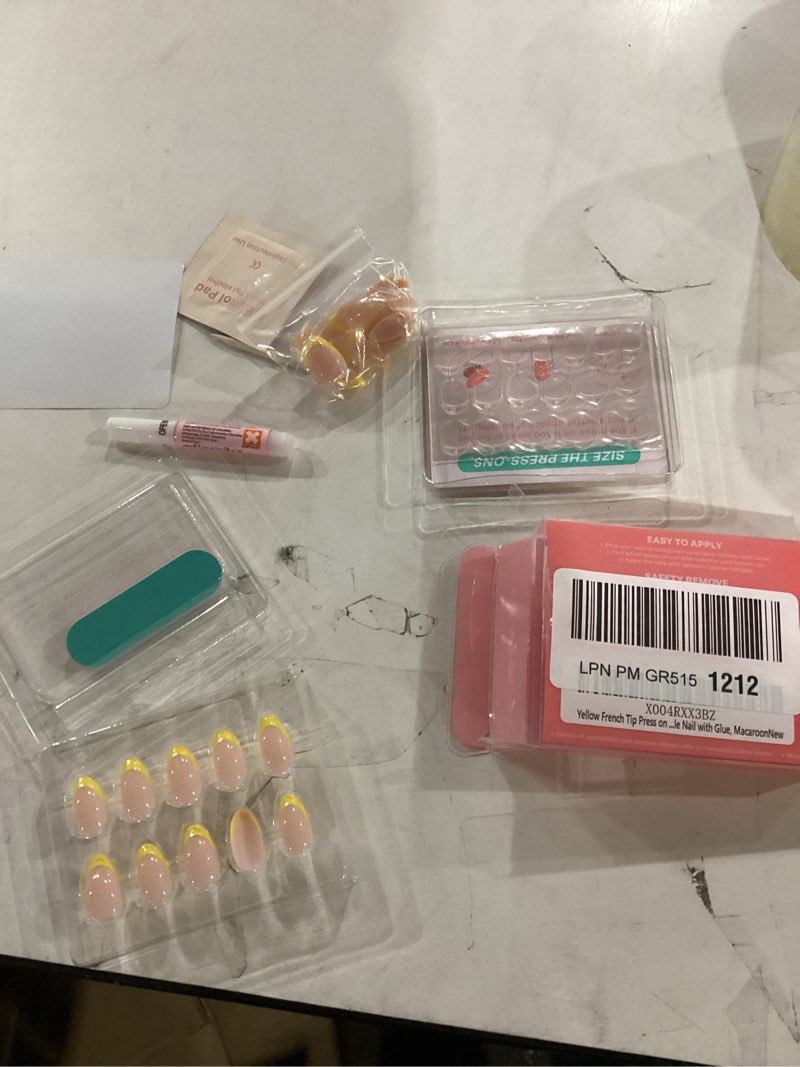Condition photo showing New/Like New for yellow french tip press on nails short almond - gjzez soft gel cute spring & summer glue on fake nails press ons, long lasting salon quality reusable faux nail | 16 sizes - 32 pcs, sunny yellow 1-sunny yellow