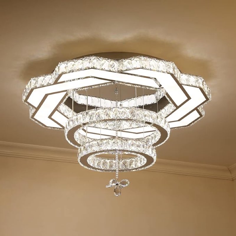 23.6'' Modern Large Crystal Chandelier Round Ring Dimmable Ceiling Lamps Round Chandelier Bedroom Crystal Dining high Chandeliers Lighting Fixtures for Living Room Lamps Bathroom