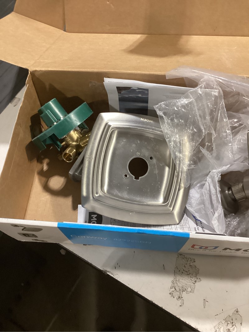 Condition photo showing Good Condition for Moen Conway Spot Resist Brushed Nickel Bathroom Shower Trim Kit with Square Showerhead, Handle, Tub Spout, and Posi-Temp Valve Included, 82922SRN Spot Resist Brushed Nickel Shower