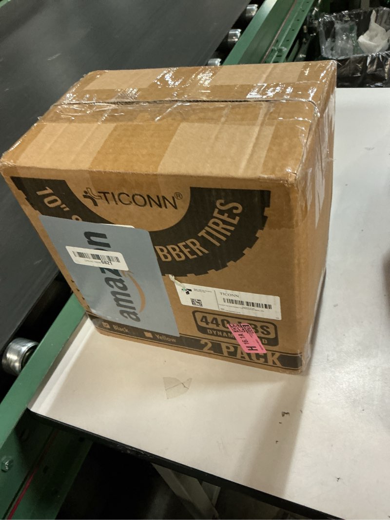 Condition photo showing New/Like New for TICONN 10" Solid Tires, 2 Pack Flat Free 4.10/3.50-4'' Wheels with 5/8” Axle Bore Hole and Double Sealed Bearings (Black, 2PK) 10" 2PK Black