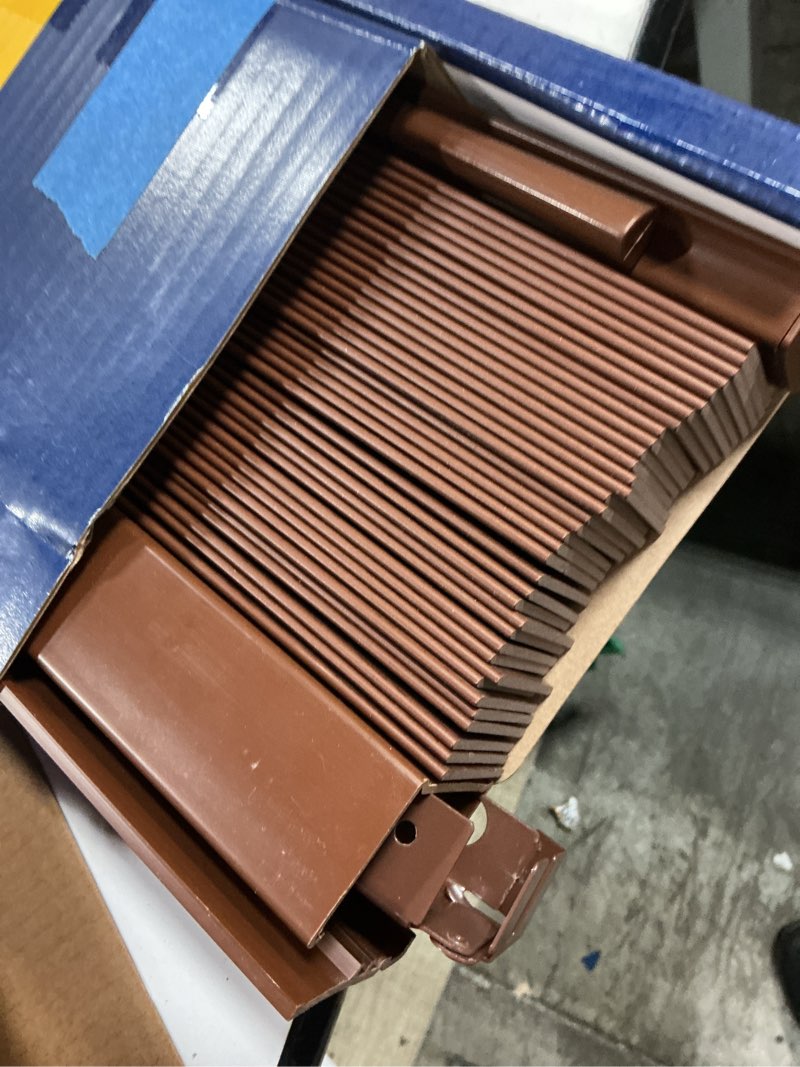 Condition photo showing As Is for levolor trim+go 2-in cordless walnut faux wood room darkening blinds (common: 27-in; actual: 26.5-in x 64-in)
