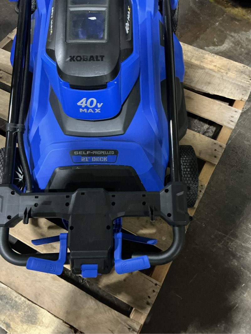 Condition photo showing As Is for kobalt 40-volt 21-in self-propelled battery walk mower (battery and charger included)