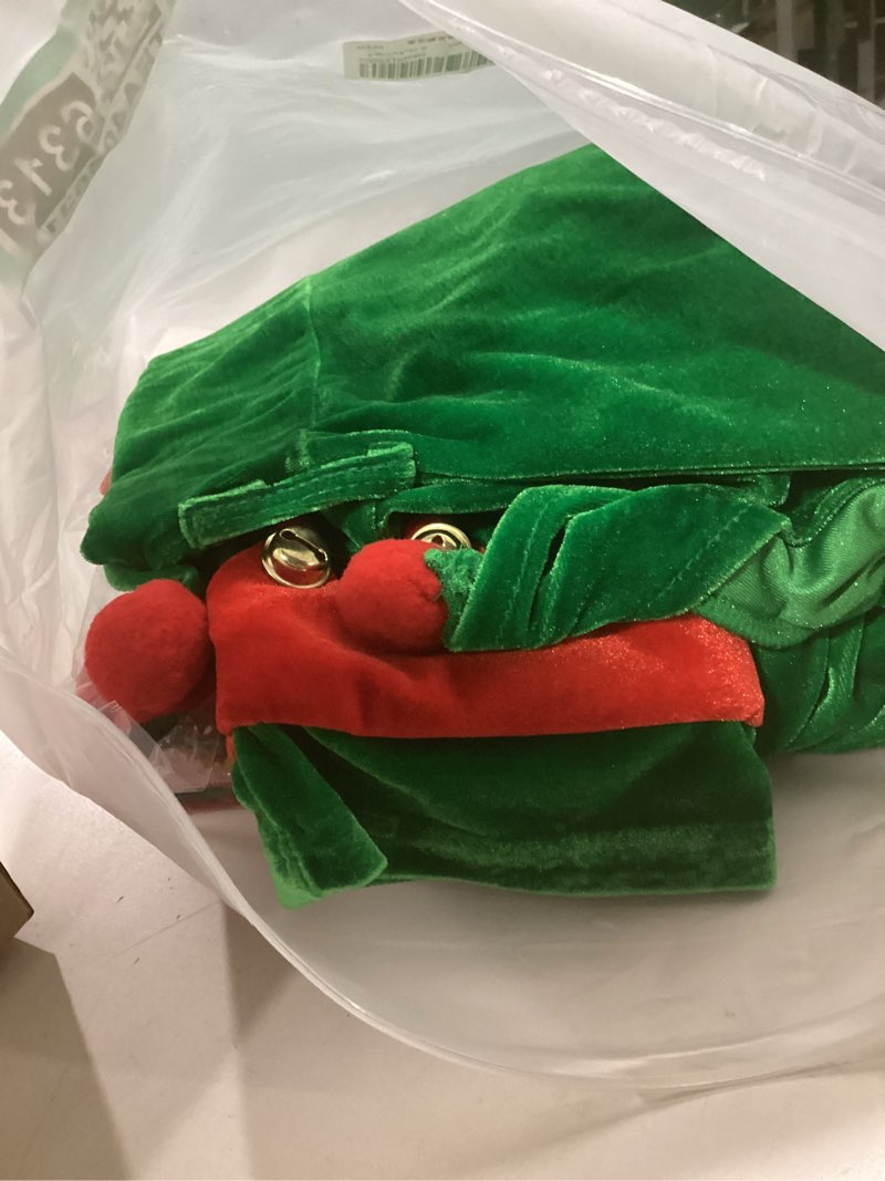Condition photo showing Good Condition for 6 Pack Elf Costume for Women Christmas Outfit Velvet Dress Santa's Helper Costume Belt Socks Elf Hat Shoes Cosplay Large Red Collar