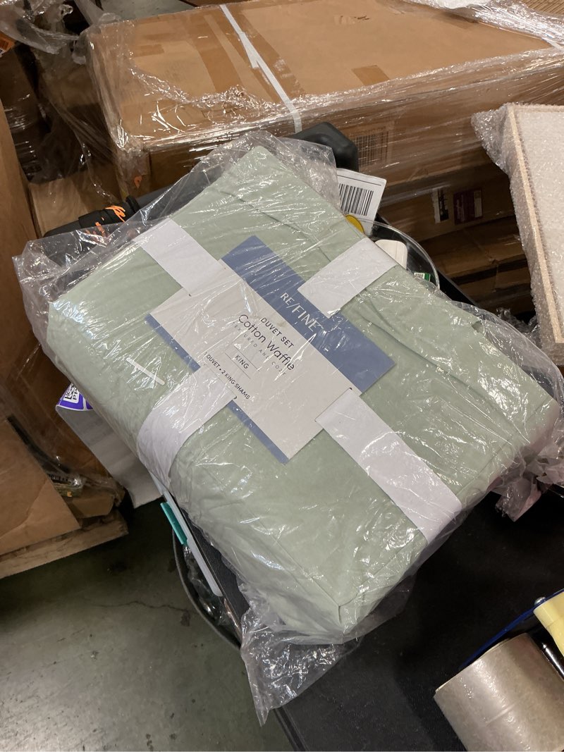 Bedsure Cotton Duvet Cover King - 100% Cotton Waffle Weave Sage Green Duvet Cover King Size, GentleSoft™ and Breathable Bedding Set for All Season, 3 Pieces, 104"x90"