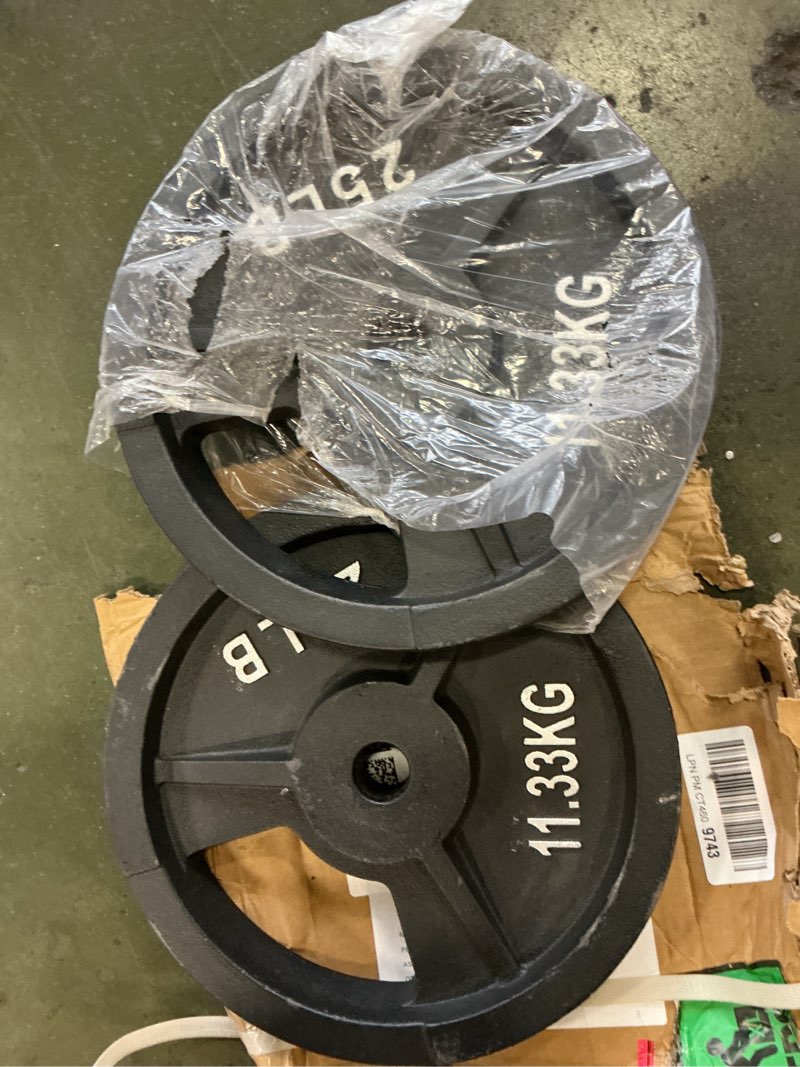 Condition photo showing As Is for Signature Fitness Cast Iron Plate Weight Plate for Strength Training and Weightlifting, Olympic or Standard K. 25LB (Set of 2) 1-Inch Center (Standard)