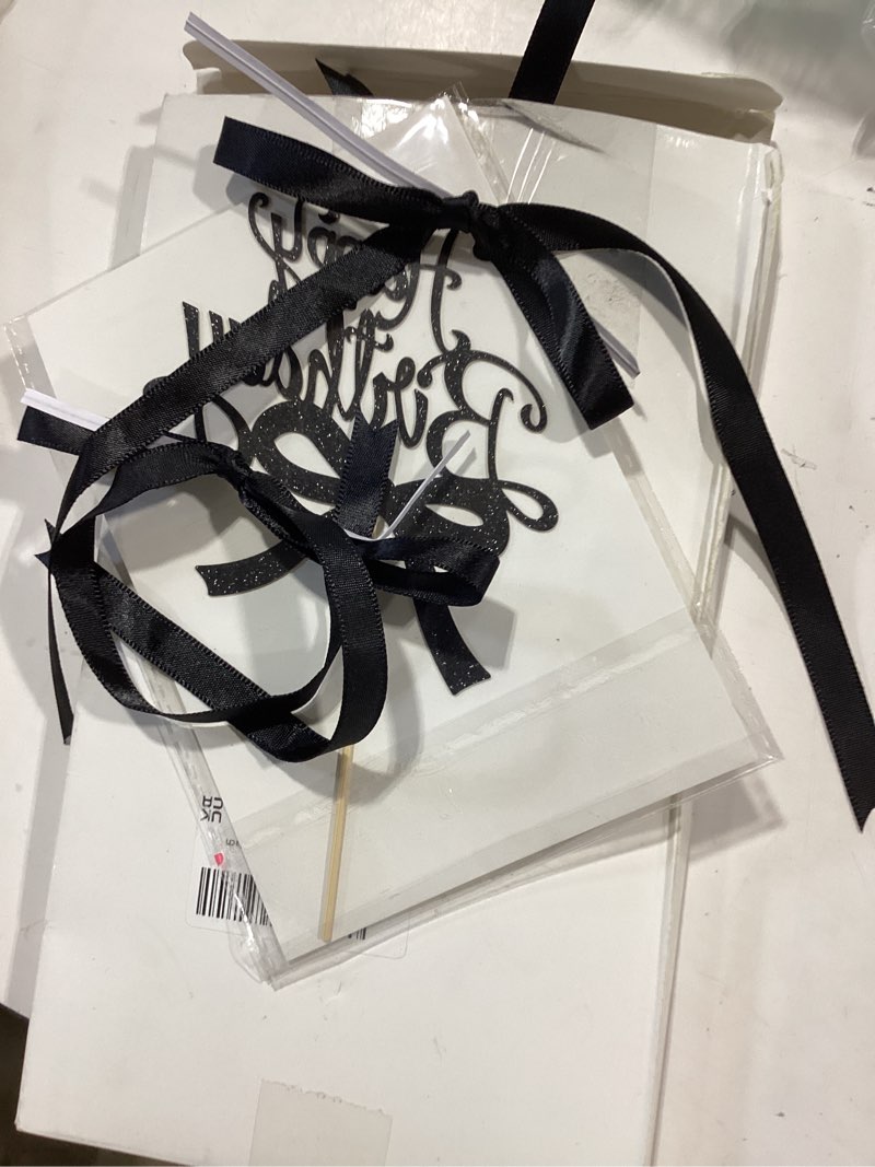 Condition photo showing Good Condition for bow cake toppers 18 pcs black ribbon bows for cake with 1 pcs happy birthday cakes topper coquette t