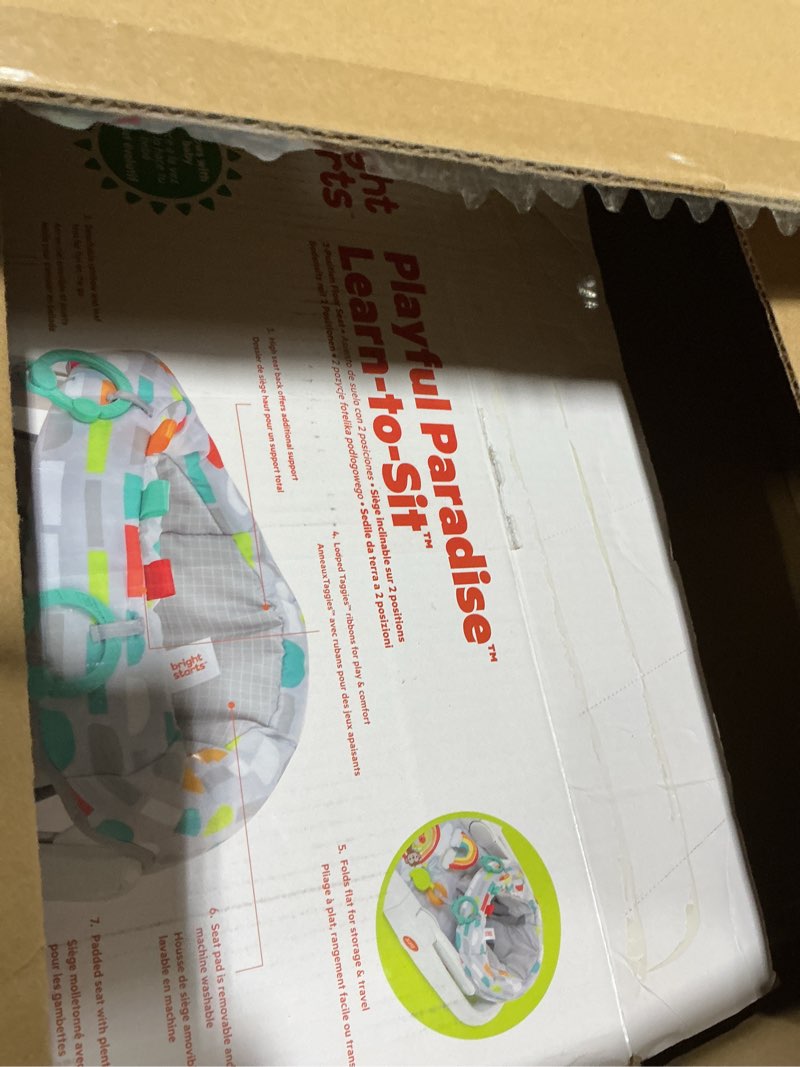 Condition photo showing As Is for Bright Starts Learn-to-Sit Baby Floor Seat, 2-Positions Grow with Infant, Portable Baby Chair, Includes Sensory Toys, Unisex, 4-12 Months, Playful Paradise Multicolored