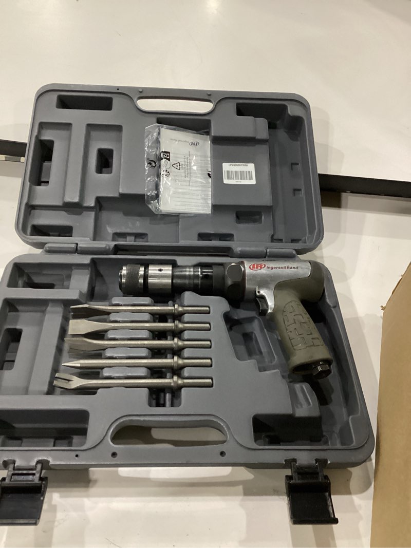 Condition photo showing As Is for not tested ****ingersoll rand 119maxk vibration reduced long-barrel air hammer 5-piece chisel set, 2,530 bpm, 3-1/2\" stroke, round shank long barrel 3-1/2\" stroke tool kit with chisel set