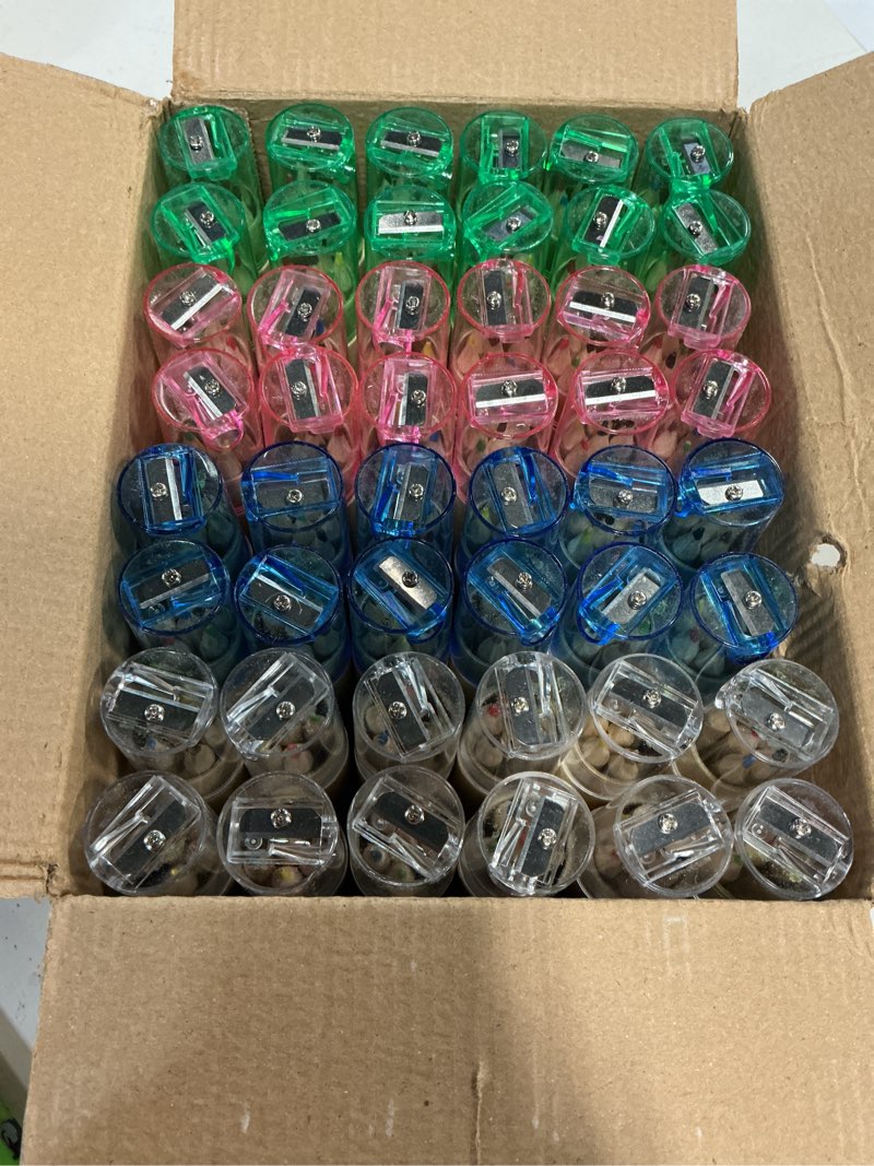 Condition photo showing New/Like New for 48pack mini drawing colored pencils with sharpener – 6 assorted colors in 4 stylish cap tubes (blue, clear, pink, green) | portable art supplies for beginner, learners & artists | ideal for sketching,