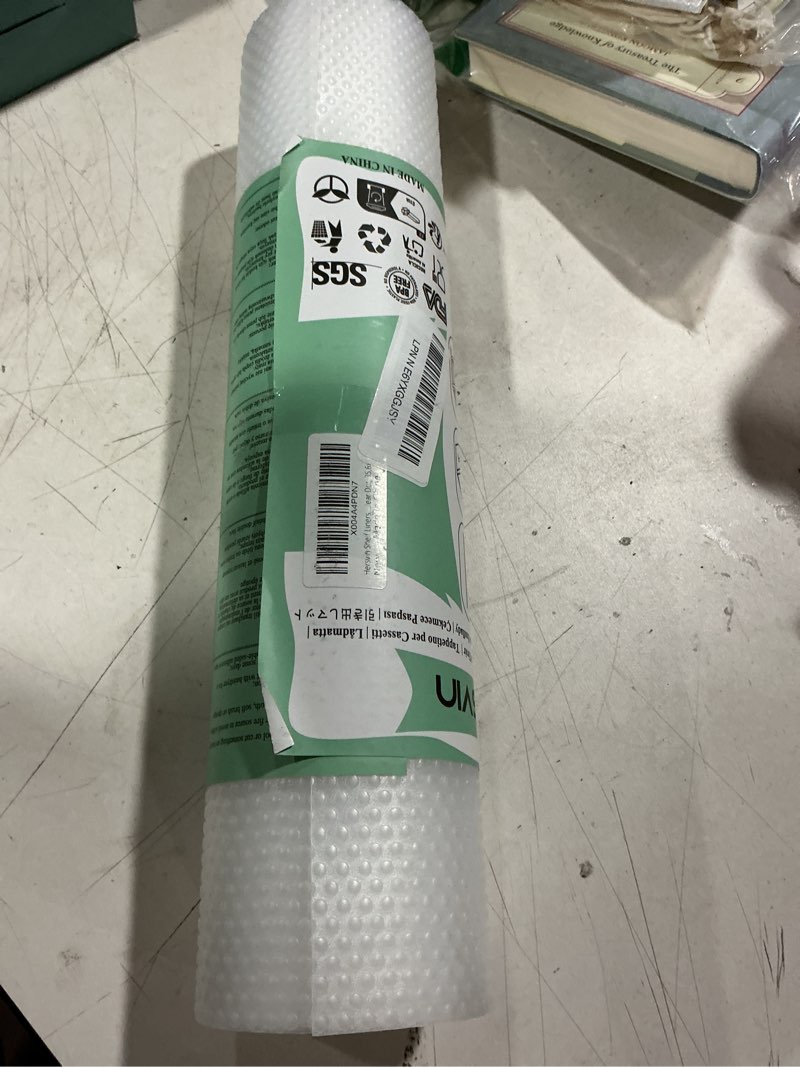 Condition photo showing Good Condition for hersvin shelf liners, 14in x 20ft kitchen drawer mats, non-adhesive eva cupboard protector, cabinet lining, refrigerator liner (clear dot, 35.6x610cm) clear dot 14"w x 240"l