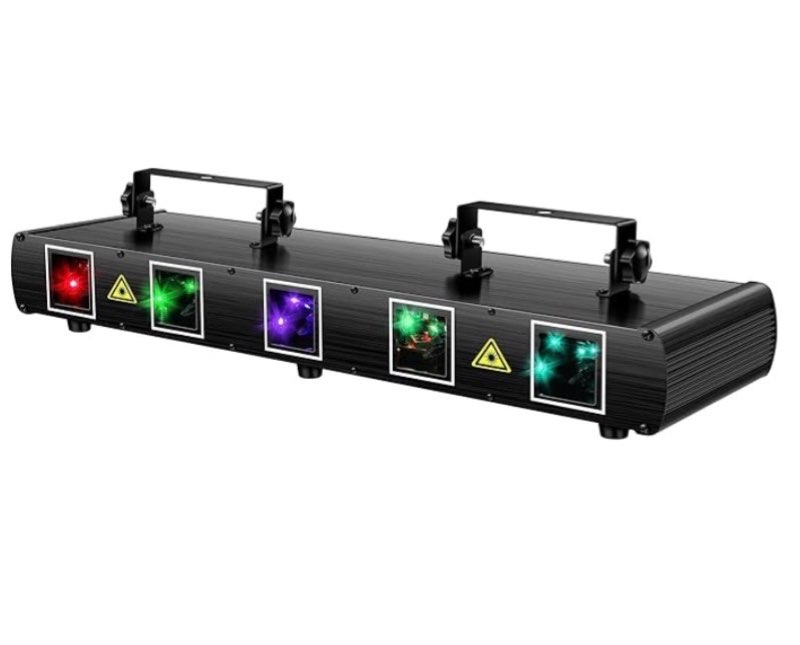 u`king dj laser light, 5 beam effect sound activated dj party lights rgbyc led laser light show with