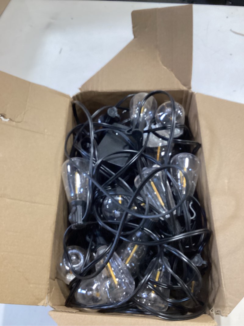 Condition photo showing As Is for outdoor lights string patio outside - 100ft 30m led waterproof light - hanging lighting st38 shatterproof edison bulb deck backyard gazebo balcony party bistro cafe pergola garden yard porch dimmable 100ft-remote